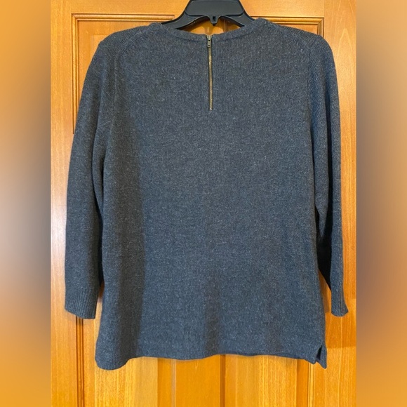 J. Crew Jeweled Beaded Gray Wool Blend Sweater Zipper 3/4 Sleeve Blue Medium - Picture 4 of 8